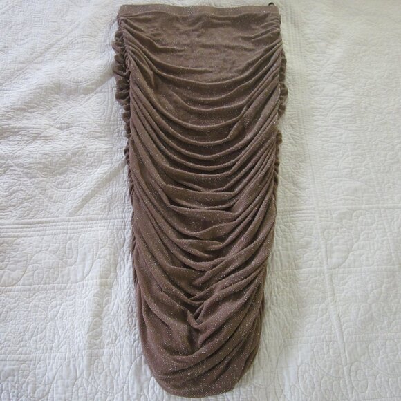 JLuxLabel Dress XL Celestina Brown/Silver Midi Ruched Bodycon Mesh - Picture 2 of 8
